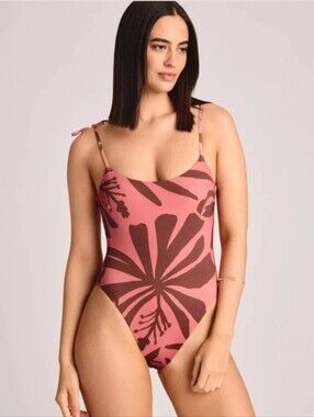 NEW Vitamin A Mauve Shoulder Tie Cheeky High Leg One Piece Swimsuit Size XXL